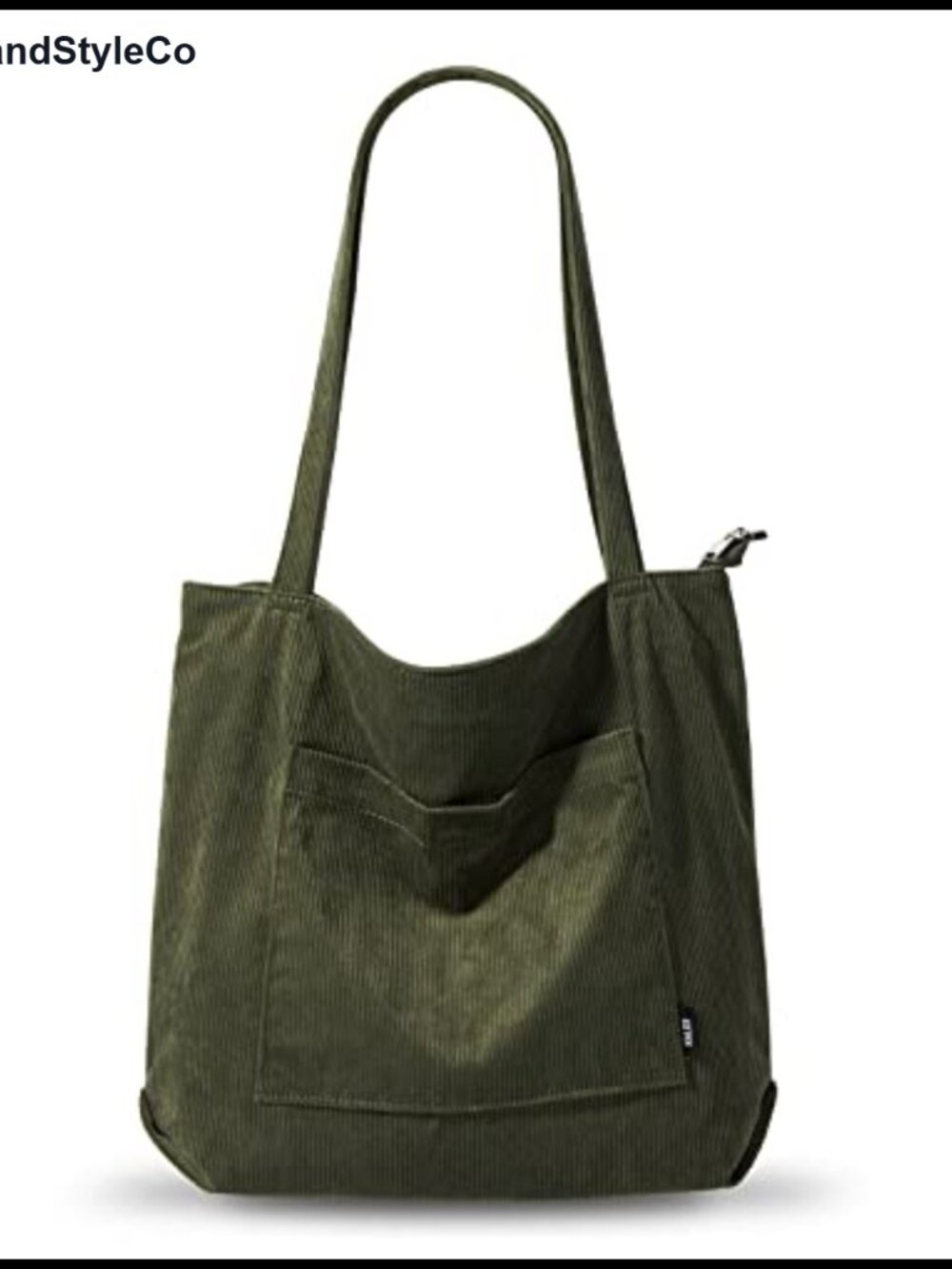 Corduroy Tote Bag with Pockets Large Zipper Shoulder Handbag